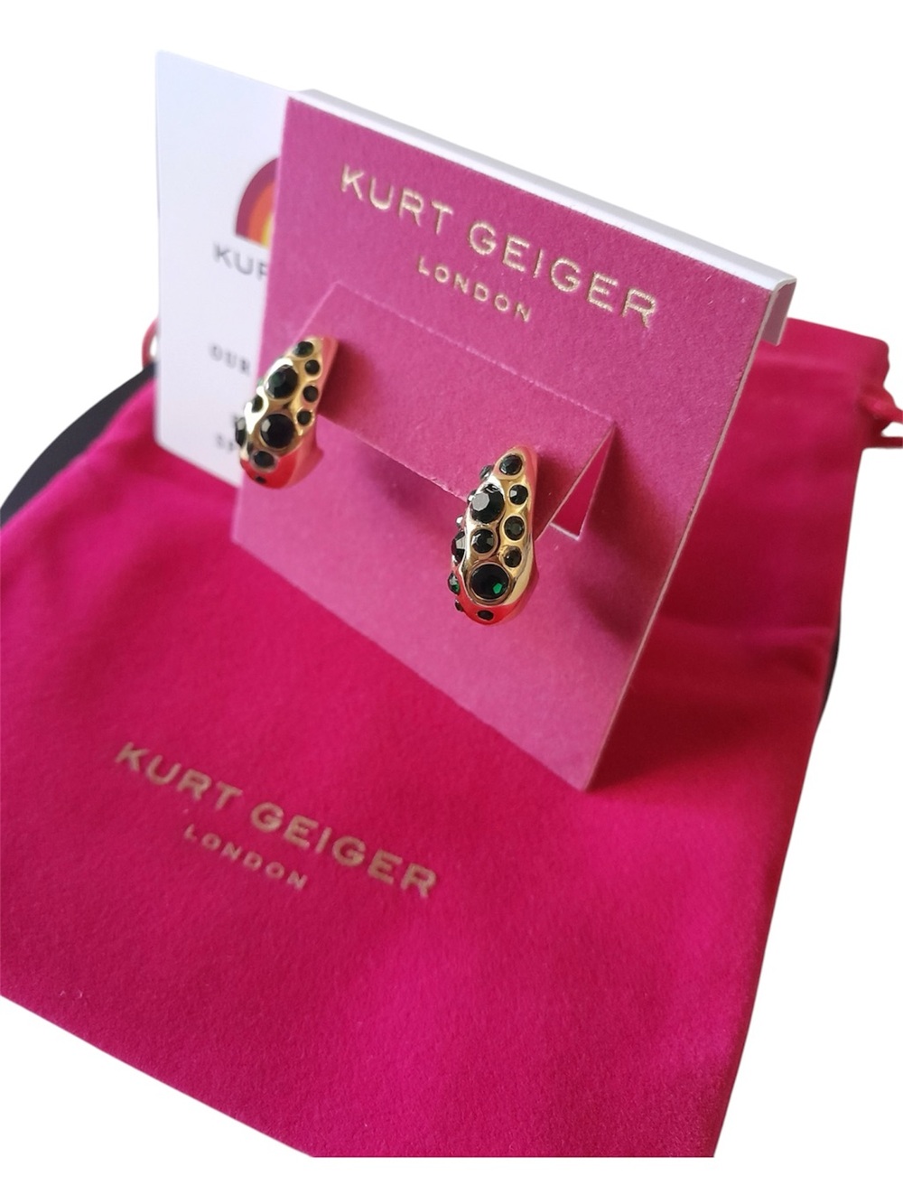Kurt Geiger London Bombay Emerald Green Pave CZ Dome Hoop Earrings NWT